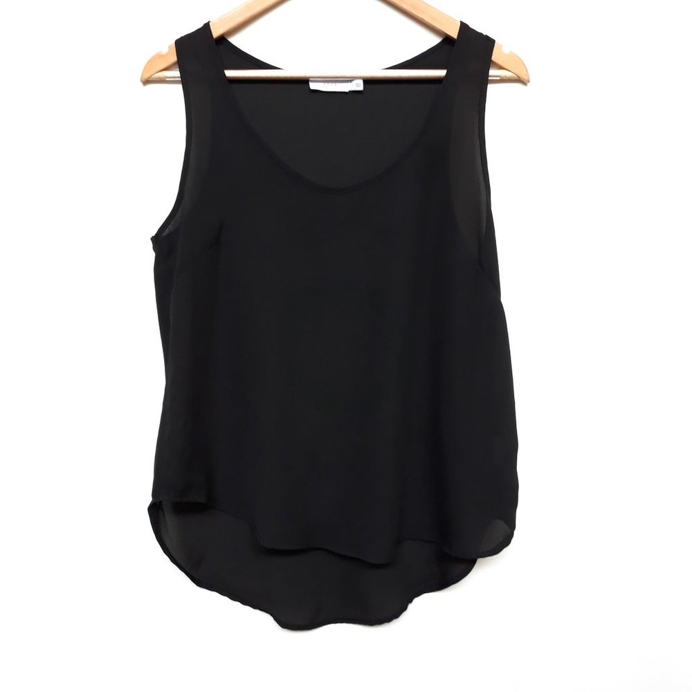 LUSH Sheer Round Hem Scoop Neck Black Tank Top